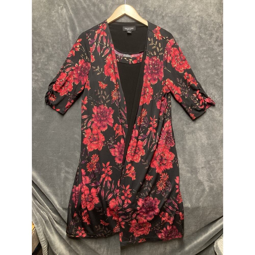Perceptions NY Dress Jacket Faux 2pc Sz 14 Black Floral Dark Romantic Whimsigoth